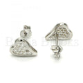 Sterling Silver 02.290.0018 Stud Earring, Heart Design, with White Micro Pave, Polished Finish, Rhodium Tone