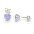Sterling Silver Stud Earring, Heart Design, with Cubic Zirconia,