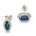 Sterling Silver 02.186.0024 Stud Earring, with White and Blue Topaz Cubic Zirconia, Polished Finish, Rhodium Tone