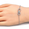 Sterling Silver Fancy Bracelet, Infinite and Love Design, with Crystal, Rhodium Tone