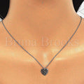 Sterling Silver Fancy Necklace, Heart Design, Rhodium Tone