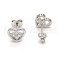 Sterling Silver 02.285.0054 Stud Earring, Heart and Flower Design, with White Cubic Zirconia, Polished Finish,