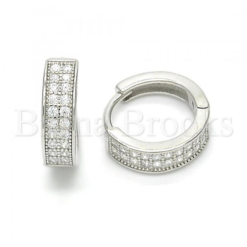 Bruna Brooks Sterling Silver 02.175.0183.15 Huggie Hoop, with White Micro Pave, Polished Finish, Rhodium Tone