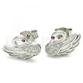 Sterling Silver Stud Earring, Swan Design, with Micro Pave, Rhodium Tone