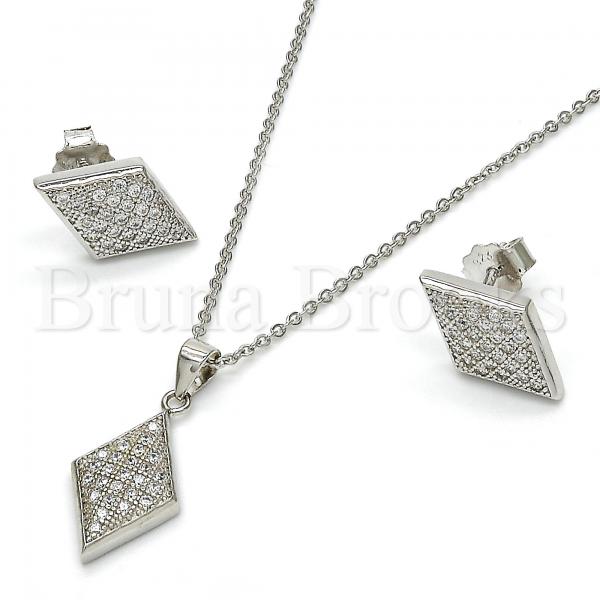 Sterling Silver 10.174.0240 Earring and Pendant Adult Set, with White Micro Pave, Polished Finish, Rhodium Tone