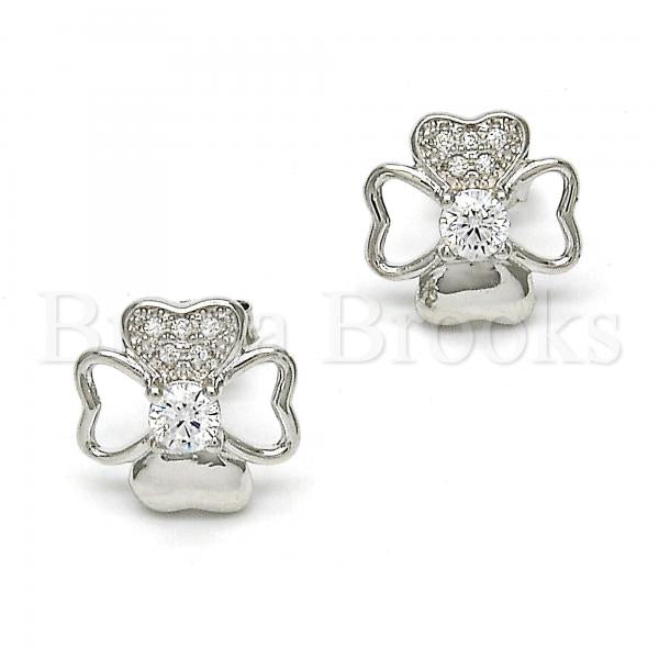 Sterling Silver 02.285.0033 Stud Earring, with White Cubic Zirconia and White Micro Pave, Polished Finish, Rhodium Tone