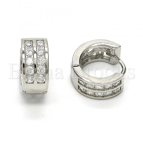 Bruna Brooks Sterling Silver 02.174.0066.15 Huggie Hoop, with White Cubic Zirconia, Polished Finish, Rhodium Tone