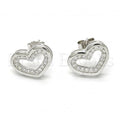 Sterling Silver 02.175.0106 Stud Earring, Heart Design, with White Cubic Zirconia, Polished Finish, Rhodium Tone