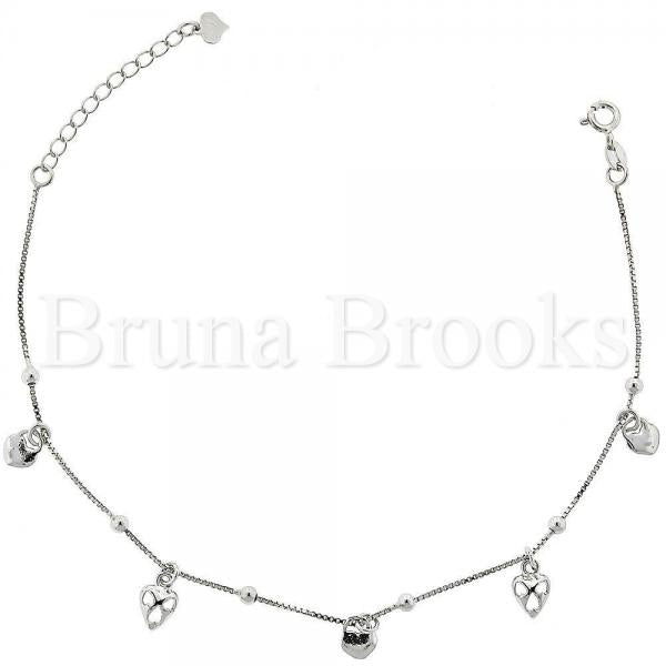 Bruna Brooks Sterling Silver 03.183.0104 Charm Bracelet, Heart Design, Polished Finish, Rhodium Tone