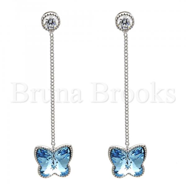 Rhodium Plated Long Earring, Butterfly Design, with Swarovski Crystals and Cubic Zirconia, Rhodium Tone