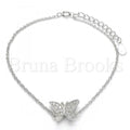 Bruna Brooks Sterling Silver 03.336.0019.07 Fancy Bracelet, Butterfly Design, with White Crystal, Polished Finish, Rhodium Tone