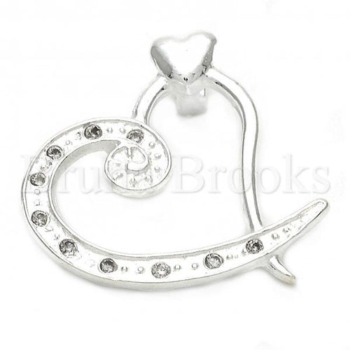 Bruna Brooks Sterling Silver 05.16.0211 Fancy Pendant, and Heart with White Crystal, Polished Finish, Silver Tone