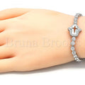 Sterling Silver 03.286.0005.10 Fancy Bracelet, Hand of God and Cross Design, with White Cubic Zirconia, Polished Finish, Rhodium Tone