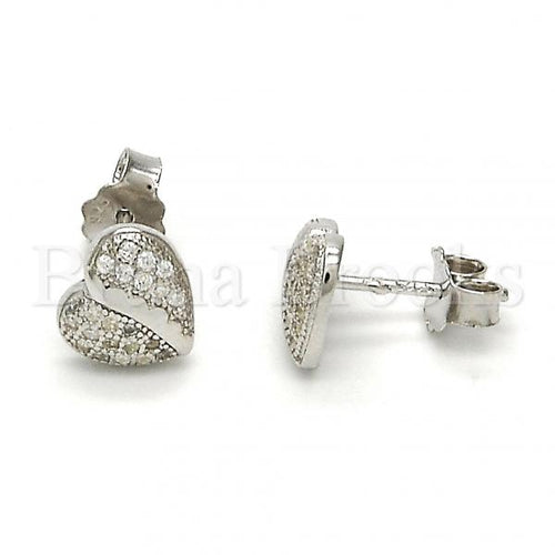 Bruna Brooks Sterling Silver 02.292.0004 Stud Earring, Heart Design, with White Micro Pave, Polished Finish, Rhodium Tone