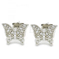 Sterling Silver Stud Earring, Butterfly Design, with Crystal, Rhodium Tone