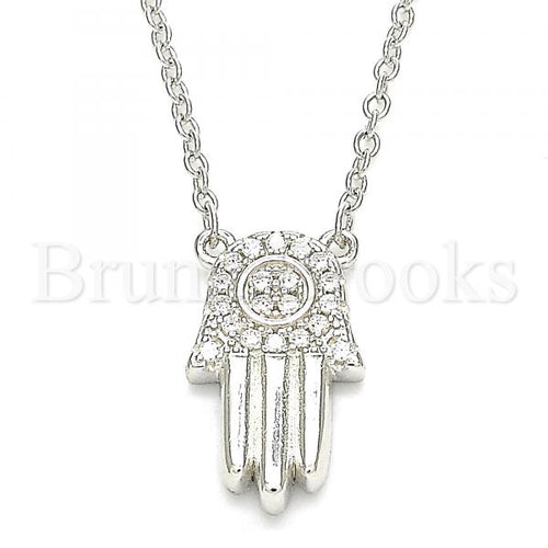 Bruna Brooks Sterling Silver 04.336.0207.16 Fancy Necklace, Hand of God Design, with White Crystal, Polished Finish, Rhodium Tone
