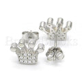 Sterling Silver 02.336.0048 Stud Earring, Crown Design, with White Crystal, Polished Finish, Rhodium Tone