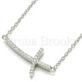 Sterling Silver Fancy Necklace, Cross Design, with Crystal, Rhodium Tone