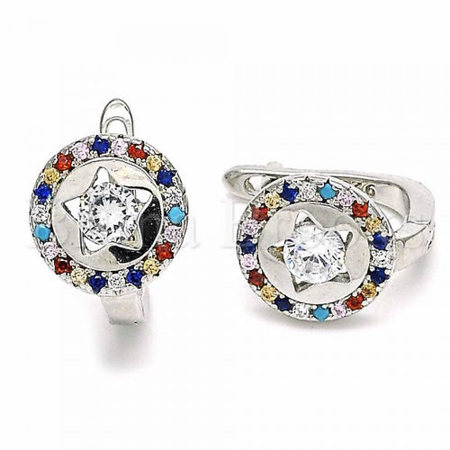 Bruna Brooks Sterling Silver 02.186.0193.12 Huggie Hoop, with White Cubic Zirconia and Multicolor Crystal, Polished Finish, Rhodium Tone