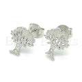 Sterling Silver Stud Earring, Tree Design, with Micro Pave, Rhodium Tone