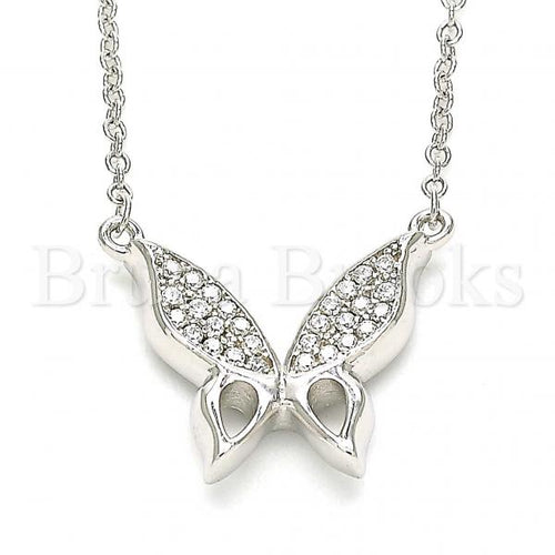 Bruna Brooks Sterling Silver 04.336.0160.16 Fancy Necklace, Butterfly Design, with White Crystal, Polished Finish, Rhodium Tone