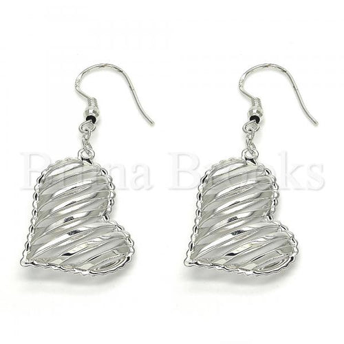 Bruna Brooks Sterling Silver 02.183.0028 Dangle Earring, Heart Design, Polished Finish, Rhodium Tone