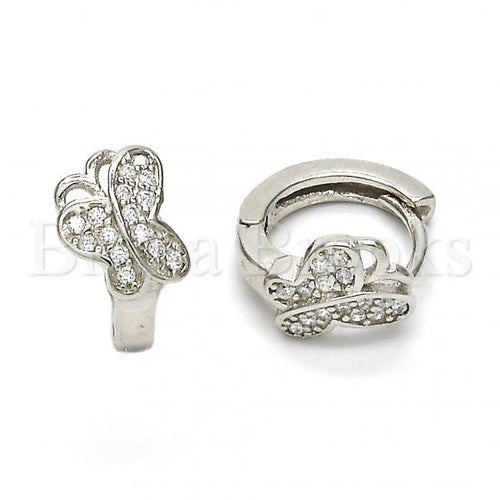 Bruna Brooks Sterling Silver 02.175.0086.15 Huggie Hoop, Butterfly Design, with White Crystal, Polished Finish, Rhodium Tone