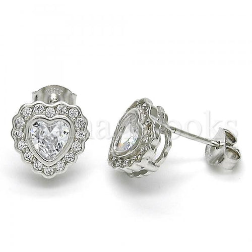 Bruna Brooks Sterling Silver 02.285.0092 Stud Earring, Heart Design, with White Cubic Zirconia, Polished Finish, Rhodium Tone