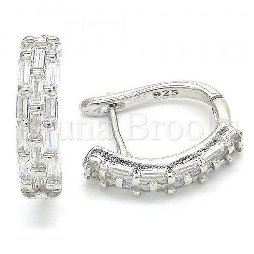 Bruna Brooks Sterling Silver 02.186.0179.15 Huggie Hoop, with White Cubic Zirconia, Polished Finish, Rhodium Tone