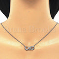 Sterling Silver Fancy Necklace, Infinite and Love Design, with Crystal, Rhodium Tone