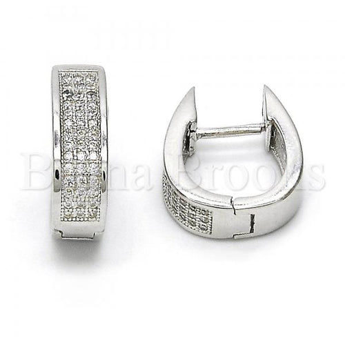 Bruna Brooks Sterling Silver 02.174.0061.15 Huggie Hoop, with White Micro Pave, Polished Finish, Rhodium Tone