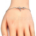 Sterling Silver Fancy Bracelet, Heart Design, with Crystal, Rhodium Tone