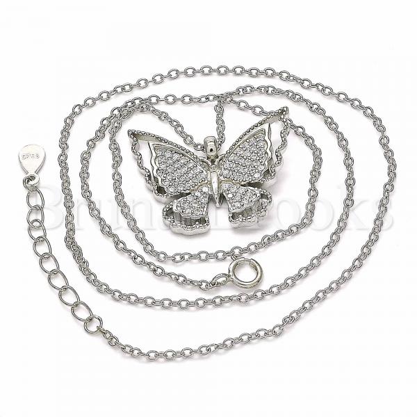 Sterling Silver 04.336.0130.16 Fancy Necklace, Butterfly Design, with White Cubic Zirconia, Polished Finish, Rhodium Tone