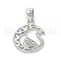 Bruna Brooks Sterling Silver 05.336.0016 Fancy Pendant, Swan Design, with White Micro Pave, Polished Finish, Rhodium Tone