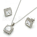 Sterling Silver Earring and Pendant Adult Set, with Cubic Zirconia, Rhodium Tone