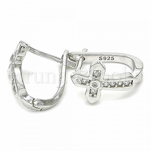 Sterling Silver 02.332.0044.12 Huggie Hoop, Cross Design, with White Cubic Zirconia, Polished Finish, Rhodium Tone