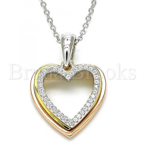 Bruna Brooks Sterling Silver 04.336.0108.16 Fancy Necklace, Heart Design, with White Crystal, Polished Finish, Tri Tone