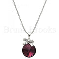 Rhodium Plated Fancy Necklace, Bow Design, with Swarovski Crystals and Micro Pave, Rhodium Tone