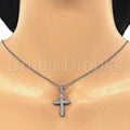 Sterling Silver Fancy Necklace, Cross Design, with Micro Pave, Rhodium Tone