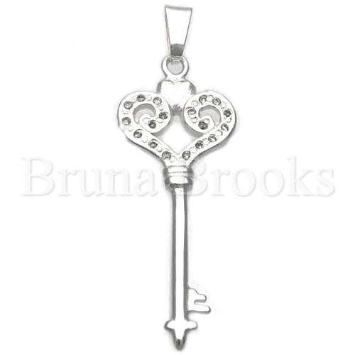 Bruna Brooks Sterling Silver 05.16.0195 Fancy Pendant, key Design, Diamond Cutting Finish, Silver Tone
