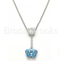 Rhodium Plated Fancy Necklace, Flower Design, with Swarovski Crystals and Cubic Zirconia, Rhodium Tone