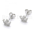 Sterling Silver 02.285.0066 Stud Earring, Crown Design, with White Cubic Zirconia, Polished Finish,