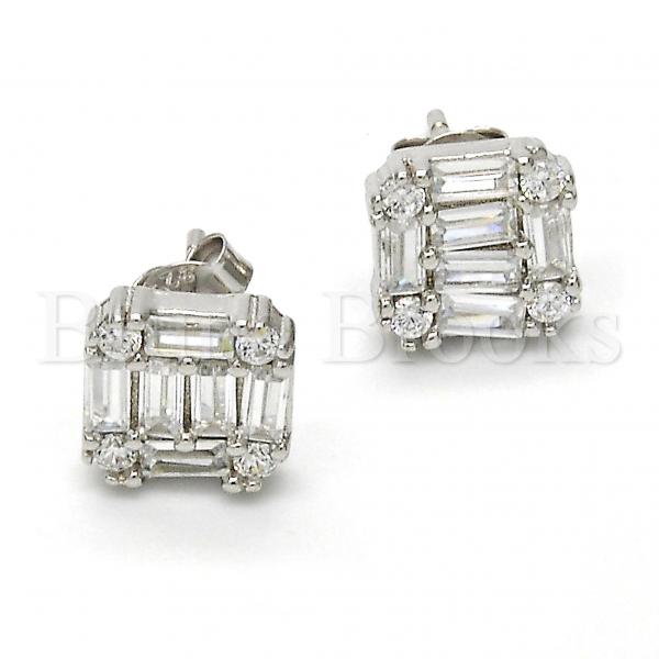 Sterling Silver 02.175.0114 Stud Earring, with White Cubic Zirconia, Polished Finish, Rhodium Tone