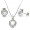 Sterling Silver Earring and Pendant Adult Set, Heart Design, with Cubic Zirconia and Micro Pave, Rhodium Tone