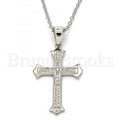 Sterling Silver Fancy Necklace, Cross Design, with Micro Pave, Rhodium Tone