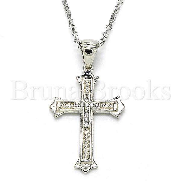 Sterling Silver Fancy Necklace, Cross Design, with Micro Pave, Rhodium Tone