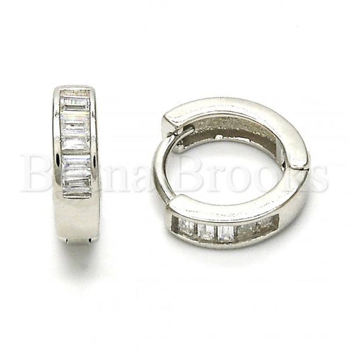 Bruna Brooks Sterling Silver 02.175.0089.10 Huggie Hoop, with White Cubic Zirconia, Polished Finish, Rhodium Tone