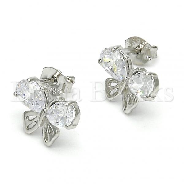 Sterling Silver 02.285.0055 Stud Earring, Butterfly Design, with White Cubic Zirconia, Polished Finish,