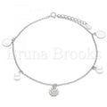 Bruna Brooks Sterling Silver 03.336.0052.10 Charm Anklet , with White Cubic Zirconia and Ivory Pearl, Polished Finish, Rhodium Tone