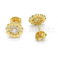 Sterling Silver 02.285.0058 Stud Earring, Flower Design, with White Cubic Zirconia, Polished Finish, Golden Tone
